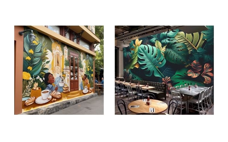 Tranh dán tường trang trí quán cafe 3D sinh động